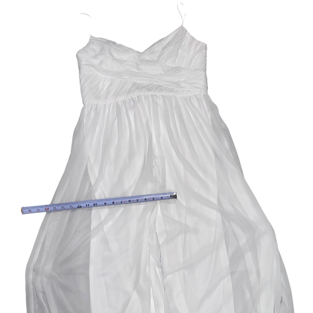 Mac Duggal Leena White Chiffon Gown Jumpsuit Elegant Ruched Bodice Belt Bridal L - Picture 10 of 15